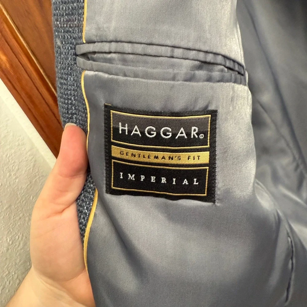 Haggar Imperial Gentleman's Fit Blazer Mens Size 42 Blue Textured‎ Made USA